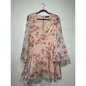 Pink Floral Dress Large Juniors Bell Sleeves Cowgirl Cottage Core Prairie Fairie
